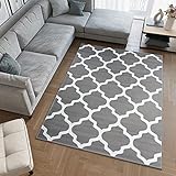 TAPISO Luxury Teppich Kurzflor Modern Marokkanisch Geometrisch Kleeblatt Gitter Muster Hellgrau Weiss Wohnzimmer ÖKOTEX 200 x 300