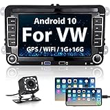 Hikity Android Autoradio mit Navi für VW Golf Skoda Autoradio Bluetooth Freisprecheinrichtung mit Bildschirm Rückfahrkamera 2Din 7 Zoll Touchscreen Car Radio FM 2USB WiFi Mirror Link für Android/IOS