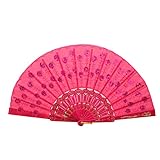 Ventilator Faltventilator Fan Color Bone Color Sequin Fan Spanische Spitze Seide Falten Hand Held Tanz Fan Blumenmuster für Party H