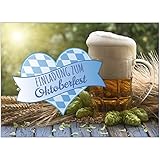 15 Einladungen zum Oktoberfest 2021 / Format DIN A6, 2-seitig/Bier und Herz bayrisch/Einladungs-Karten zum Oktober-Fest mit Umschlägen/Garten Party