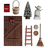 Deko Dänische Wichtel Tür Wichteltür Nissedor Befestigen an der Wand Türwand hängende Ornamente Weihnachten Miniatur Wichtel Set Zubehör Weihnachtsbaum Dekokranz Holzleiter Garten Deko O