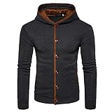 QWERD Kapuzen-Pullover Herren Kapuzensweatshirt Hoodies Patchwork Pullover Langarm Farbblock Sweatshirt Sport Hoody Casual Tops mit Tasche Herren Sweatjacke Cardigan Kapuzenjacke mit Knop