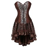 Grebrafan Steampunk Gothic Vollbrust Leder Corsage mit Asymmetrischer Rock Tüll Tutu (EUR(36-38) L, Braun)