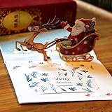 Deko Weihnachten, Weihnachtskarten, 3D Pop Up Grußkarte Lustige einzigartige Urlaubs-Postkarten Geschenke für Frohe Weihnachten Deer-Autokarte - Multicolor Deer Car-Feiertagsk