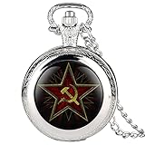 JTWMY Pentagramm Party Emblem Sowjetische Abzeichen Hammer Sichel Quarz Taschenuhr Russische Armee Kommunismus Uhr Uhr-Mode Silb