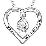 LOVORDS Damen Halskette Gravur 925 Sterling Silber Herz Unendlichkeits Kette Anhänger Geschenk für Mutter M