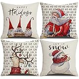 Weihnachtskissenbezüge 18x18 Set von 4, Winterurlaub Dekorative Wurfkissenbezug, Santa Deer Schneemann GNOME Kissen Hüllen Bauernhaus für Zuhause Couch 18x18