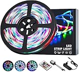 LED Strip 5m LED Streifen Wasserdicht Lichterkette Farbwechsel LED RGB 5050 Mehrfarbig 8 Farben 15 Modi für Weihnachten Dekoration Zimmer Haus Bar Party OUSFOT