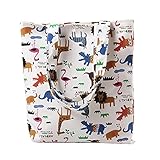 Nuni Damen Umhängetasche, niedliches Zoo-Tier, strapazierfähig, Segeltuch, Beige (Zip Closure), M