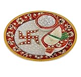 radhna Festliches spezielles Kunsthandwerk und Schmuck, handgefertigt, Jaipur Meenakari, Marmor, Puja Thali, Chopda und Diya S
