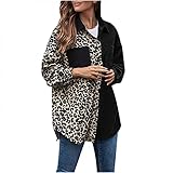 PWKNRD Jacke Damen Hemdjacke Rever Langarm Blazer Elegant Mantel Winterjacke Lässige Mode übergangsjacke Leopard Drucken Wollemantel Weich Bequemes Trenchcoat Windbreaker für Herbst W