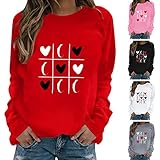 ZahuihuiM Damen Valentinstag Sweatshirt Langarmshirt Love Print Pullover Herbst Winter Bluse Tops Oberteile Teenager Mädchen Casual Pulli T-S