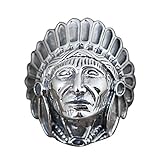 FORFOX Herren Damen Schwarzer 925 Sterling Silber Indianer Häuptlings Kopf Ring,Einstellbare Größe 58-64