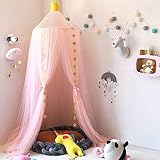 Rosa Garn Baldachin, Wenscha Betthimmel Kinder Baby Kinderzimmer Bettvorhang Baumwolle Deko Moskitonetz Insektenschutz für Prinzessin Spielzelte Babybett & Schlafzimmer Dekoration, mit Sterneng