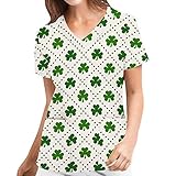 Kasacks Damen St. Patricks Day Kleeblatt Print Motiv Top Pflege Uniform Smart Übergröße T-Shirts Lässig Arbeitsuniform Oberhemd Krankenschwester Kasacks V-Ausschnitt Berufskleidung Schlup