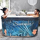 HUKOER Tragbare Faltbare Badewanne,Plastikwanne 120cm * 60CM für Erwachsene und Babys,Sitzbadewanne Erwachsene mit Thermostatischer Abdeckung (10 x Badetasche)