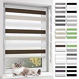 BelleMax Doppelrollo Klemmfix ohne Bohren & mit Bohren (100x150cm Weiß Creme Braun) Duo Rollo, Sonnenschutz lichtdurchlässig Blickdicht, Klemmrollo Fensterrollo, Rollos für Fenster und Tü