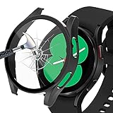 Jvchengxi Hülle Kompatibel mit Samsung Galaxy Watch 4 40mm Panzerglas Schutzhülle, Hart PC Matt Gehäuse HD Schutzfolie Kratzfest Displayschutz Ultradünne Schutz Case für Galaxy Watch 4 40mm (Schwarz)