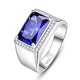 BONLAVIE Verlobungsring für Herren mit 7,0 kt blauem Saphir in rechtwinkligem Schnitt, aus 925er Sterlingsilber (69 (22.0))