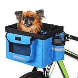 Mimitool Fahrrad- Frontkorb Faltbare Fahrradlenkerkorb Removable Radfahren Rahmen Korb Haustier Hund Katze Tragetasche for Lenker bis 2, 5 cm im Durchmesser (Color : Blue)