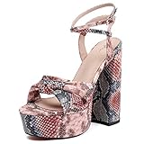 Damen Snake Peep Prints Open Toe Riemchen Knöchelriemen High Heels Plateau Sandalen, rot, 38 EU