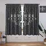 Vintage Vorhänge, viktorianischer Barock stilisierter Nostalgischer Kronleuchter auf floralem Hintergrund, Rokoko-Design, Wohnzimmer, Vorhang, Fensterbehandlungen, 183 cm B x 160 cm L, Grau / Weiß