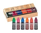 stieber® Lehrerstempel- 6er Set mit Holzhalter und Riegelkissen (Stempelset inkl. Nachtränkfarbe)