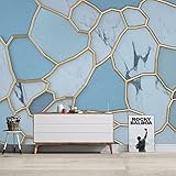 Benutzerdefinierte Wandbild Goldene Linien Abstrakte Geometrische Blaue Marmor Wasserdichte Leinwand Malerei Tapeten Wohnkultur Wohnzimmer Schlafzimmer,150X105Cm Wohnzimmer Schlafzimmer Vlies Tap