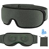 Schlafmaske, Schlafbrille 3D Konturen Design Schlafmaske für Herren und Frauen 100% Lichtschutz Verstellbare Schlafmasken zum Reisen Nickerchen mit Ohrstöpsel, dunkelg