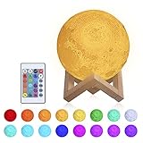 Mond Lampe Touch LED Nachtlicht, 3D 15cm Mondlampe 16 Farbe Dimmbar mit Fernbedienung, USB Wiederaufladbar für schlafzimmer deko【mit Geschenkbox】