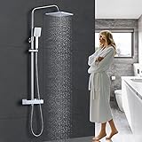 ARCORA Duschsystem mit Thermostat, Regendusche mit verstellbare Stange Duschset aus Edelstahl Kuper mit 38℃ konstante Temperatur als S