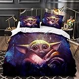 MXXQQ Bettbezug Set, Melancholic Starry Baby Yoda Pflegeleicht Und Super Weich Hochwertige Mikrofaser Kein Ballen Kein Ausbleichen Bettwäsche Polyester 3-Teiliges Set,150 * 200