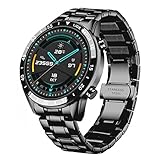 MIBYUZST Herren-Smartwatch, Bluetooth-Anruf, voller Touchscreen, Sport-Fitnessuhr, IP67 wasserdichte Uhr, geeignet für Android iOS (Stahlgürtel)