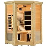 Artsauna Eck-Infrarotkabine Aalborg - Infrarotsauna für bis zu 2 Personen mit Triplex-Heizsystem, LED-Farblicht & Liege - Wärmekabine 120x120