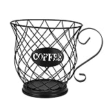 Verdelif Kaffeepad-Aufbewahrungskorb, Mehrzweck-Kaffeetassenkorb Vintage Kaffeepad-Organizer Küchen-Aufbewahrungs-Kaffeepad-Ständer mit Eisenboden für Tasse, Obst, Snackartikel-Aufbewahrung - Schw