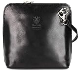 Bellissimo BELLI ital. Ledertasche Damen Umhängetasche Handtasche Schultertasche - 17x16,5x8,5 cm (B x H x T) (Black)