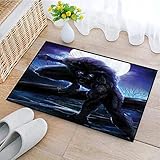 Rutschfest Badezimmer Badeteppiche Weich Hochflor Saugfähig Badvorleger,Fantasy World, Surrealer Werwolf mit elektrischen Augen in Full Moon Trans, Waschbar Flauschige Mikrofaser Badematte –40 x 60