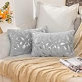 MIULEE 2er Set Kissenbezug Kuschelkissen Silbern Feder Dekokissen Flauschig Kissenbezüge Kissenhülle Zierkissen Sofakissen Couchkissen Bezug Kissenhüllen für Sofa Wohnzimmer 30x50 cm Hellg
