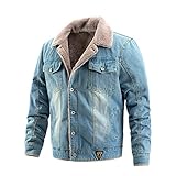 TIREOW Herren Revers Jean Jacke Lässige Fleece Jeansjacken Männer Herbst Winter Frühling Warme Langarm Bombermäntel Motorradjacke Herrenmantel Mantel Jacke (Blue, M)