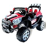 Actionbikes Motors Elektro Kinderauto Jeep 801 mit 2 x 25 Watt Motor Elektro Kinderauto Kinderfahrzeug in Mehreren Farben (schwarz/rot)