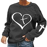 IFOUNDYOU Sweatshirt Damen Langarm Rundhals Herzmuster Drucken Langarmshirt Teenager Mädchen Tunika Damen Casual Basic Pullover Tops Leichter Klassisch T-Shirt Oberteile Streetw