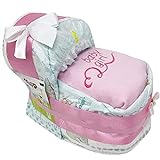 Kleines Windelbettchen baby girl für Mädchen in rosa hochwertig bestickt. Geschenk zur Geburt, Taufe oder Babyparty. W