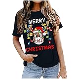 Damen Christmas T Shirt Kurzarm Rundhals Holiday T-Shirt Lustig Weihnachtsmann Tshirt Xmas Santa Claus Bluse Oberteil Tee Top