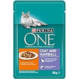 PURINA ONE COAT & HAIRBALL Katzenfutter nass in Sauce, mit Huhn, 24er Pack (24 x 85g)