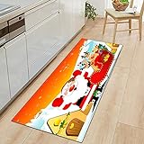 Home Küchenteppich, Heimtextilien Eingangsmatte, Weihnachtsmuster bedrucktes Badezimmer Rutschfester waschbarer Teppich A1 60x180