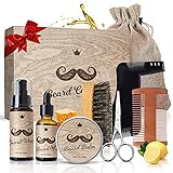 9 in 1 Bartpflege Set, Bartwuchsmittel Für Männer, Bart Styling Werkzeug, Beard Growth Kit mit Bartshampoo Bartbalsam Bartöl Bartschablonen Bartkamm Bartbürste Schere, Geschenke für Männer W