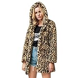 SALUCIA Damen Pelzmantel Leopard/Tiger Muster Warme Kunstpelz Mantel mit Kapuze Flauschige Fellmantel Nerzmantel Parka Jacke W