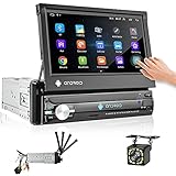 Hikity Autoradio Bluetooth Android Autoradio mit Navi 7 Zoll Bildschirm, Autordio 1 Din Ausfahrbarem Display Car Radio Touchscreen FM GPS USB WiFi Mirror Link