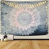 Alishomtll Mandala Wandbehang Lotus Wandteppich indisch Tapisserie Bohemien Orientalisch wandtuch Blume Wand Dekoration Grau Rosa 180 x 235