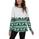 WAQD Weihnachten T-Shirts Damen Schneemann Pullover Herbst-Winter Langarm O-Ausschnitt Lässig Sweatshirt Damen Pulli Teenager Mädchen Weihnachten Pullover Herbst-Winter Langarmshirt Ob